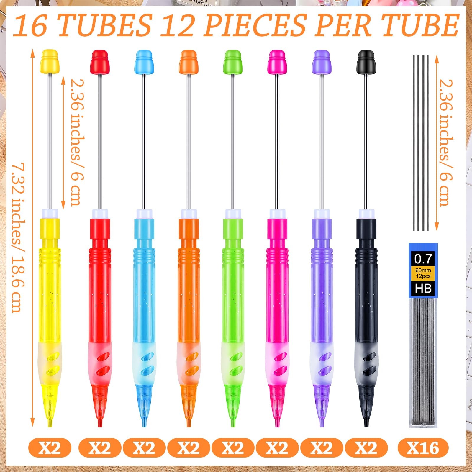 16 PCS Colored Mini Beadable Mechanical Pencils Set Lead Refills DIY Craft