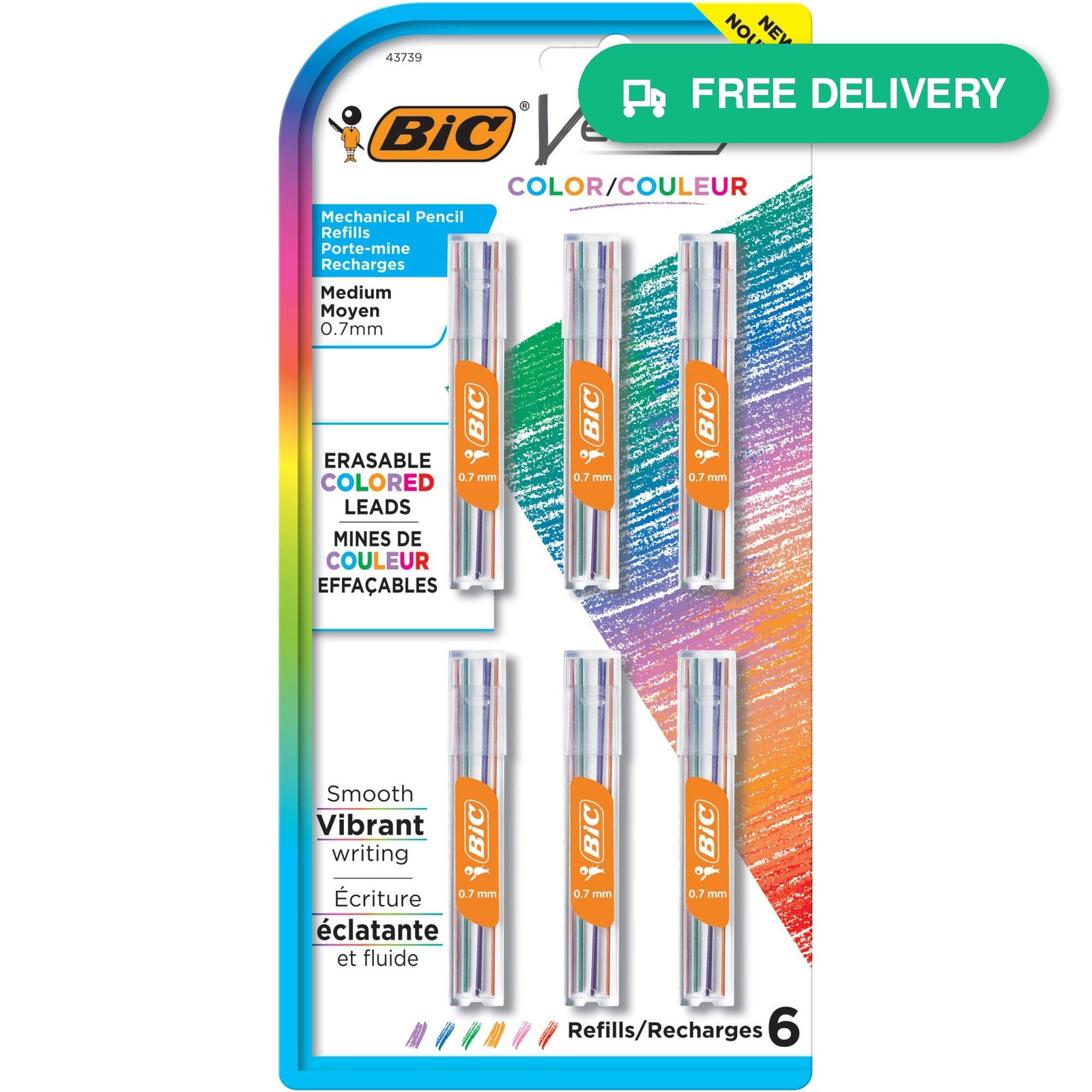 BIC Velocity Mechanical Pencil Colored Lead Refills 0.7mm Medium Point Assorted