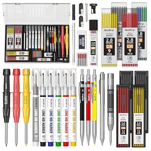 Mechanical Carpenter Pencil Set 36 Pieces 2.0mm 2.8mm Lead Refills Markers