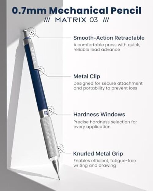 0.7 mm Mechanical Pencil, Metal Art & Drafting Pencil with Eraser and 60 Blue