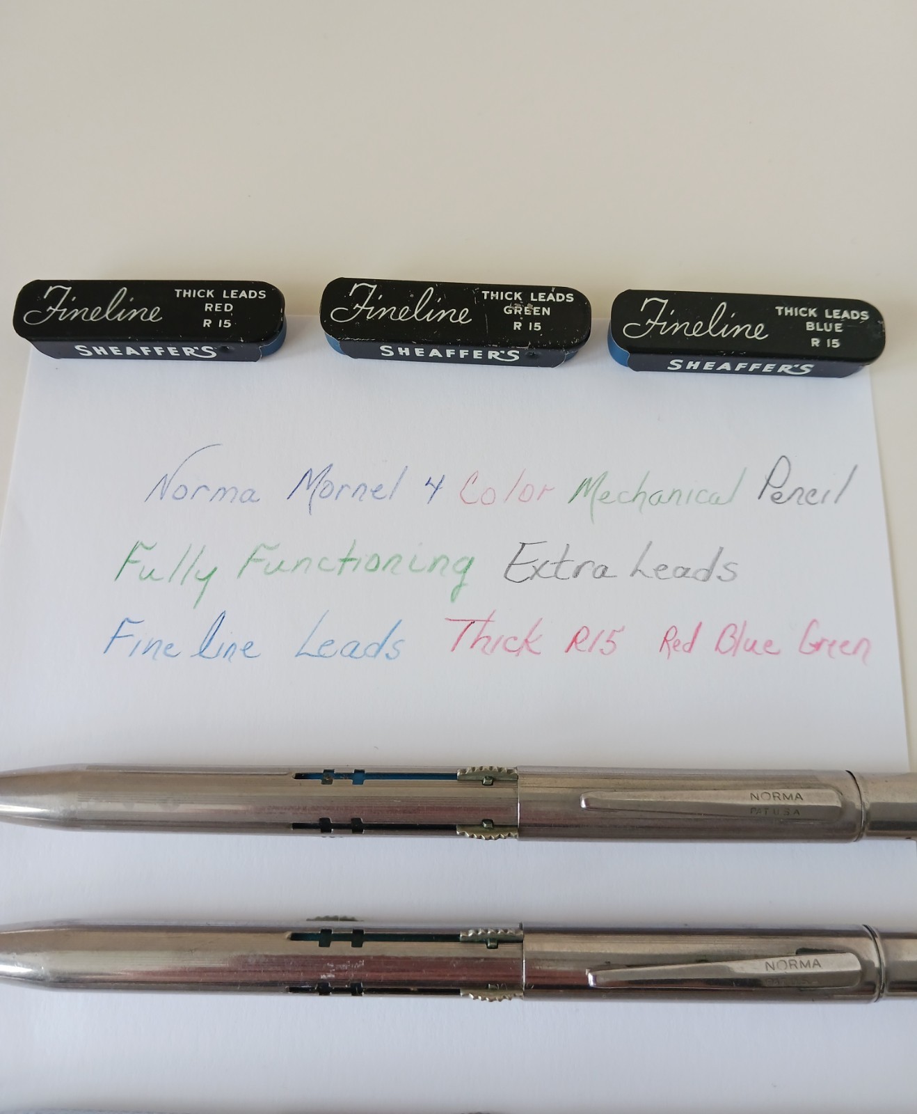 Vintage 60s Norma Monel 3 & 4 Color Mechanical Pencil W/ Sheaffers Fineline Lead