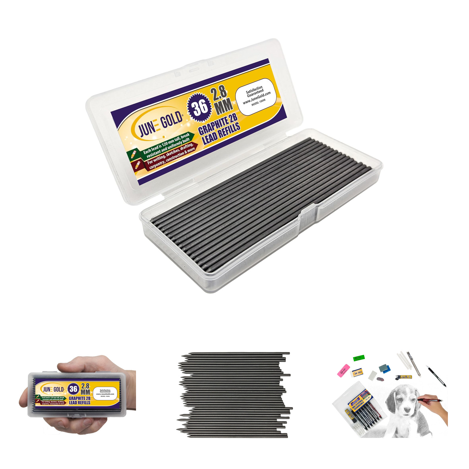 2.8 mm Graphite Lead Refills 2B Hardness, 120 mm Long, Compatible with Long