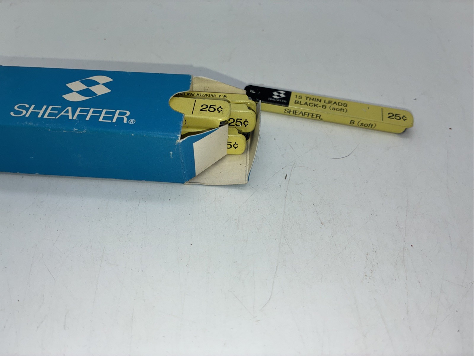 NOS Sheaffer Fineline Leads Thin Black B Soft Leads Tins, Box of 9 Tins