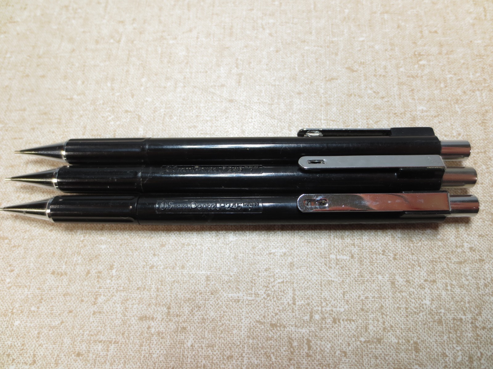 x3 Vintage PENTEL P245 Bravo Mechanical Pencil 05.mm Black Taiwan Tested Retired
