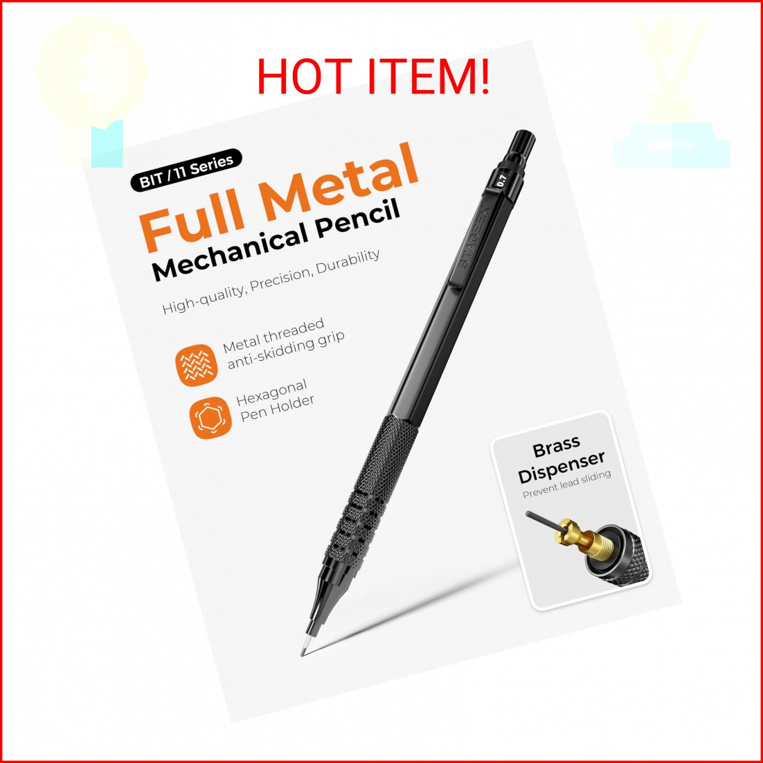 STAGEEK Metal Mechanical Pencil Set in Leather Case, 5PCS Art Drafting Pencil 0.