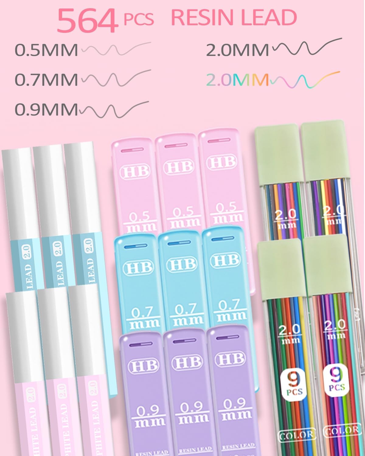 Mechanical Pencil Set with Pink Pencil Case,12X Pastel Mechanical Pencil 0.5m…