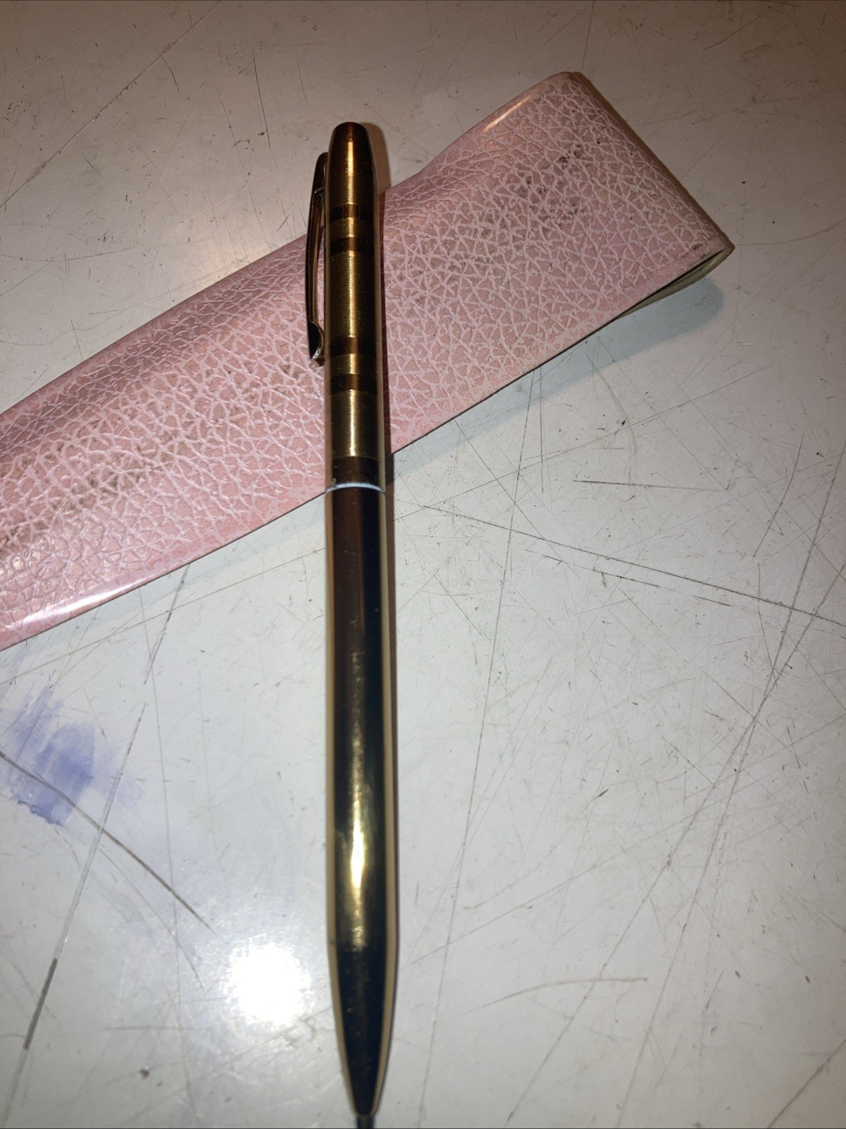 Vintage Gold Plated Mechanical Pencil Stamped Mascot USA (WORKS w/LEAD) & Sheath
