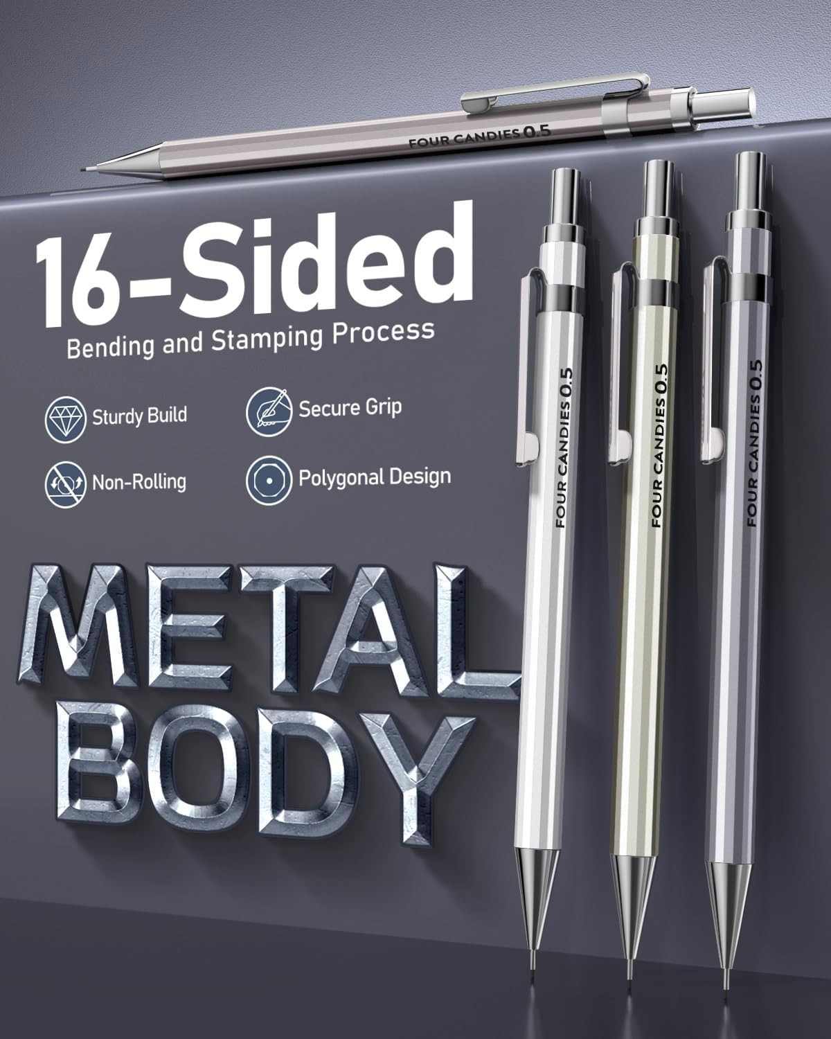 0.5Mm Mechanical Pencil Set with Case – 4PCS Metal Mechanical Pencils, 8 Tubes H