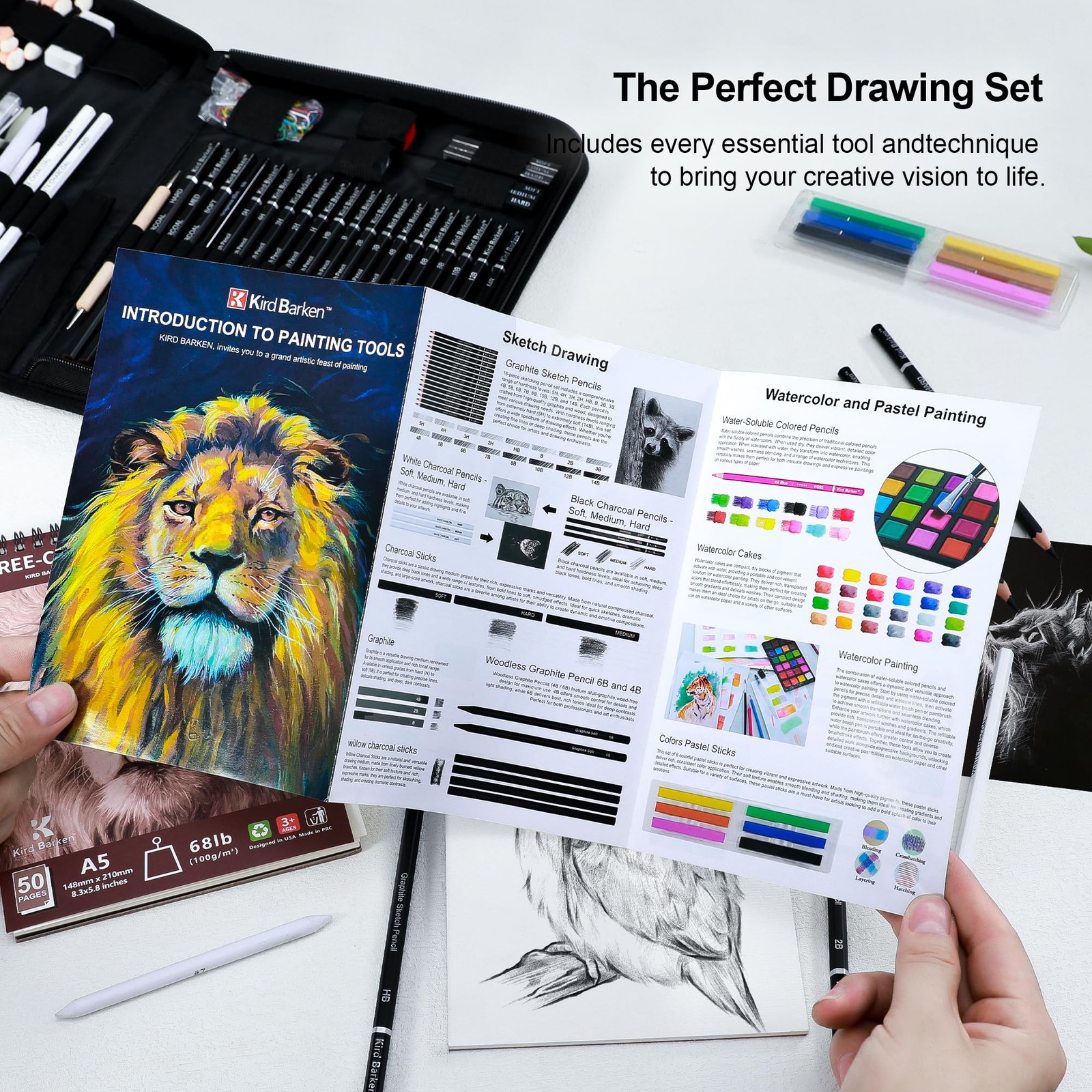 Kird Barken 112 PCS Professional Drawing Set Sketch Kit with Multicolored