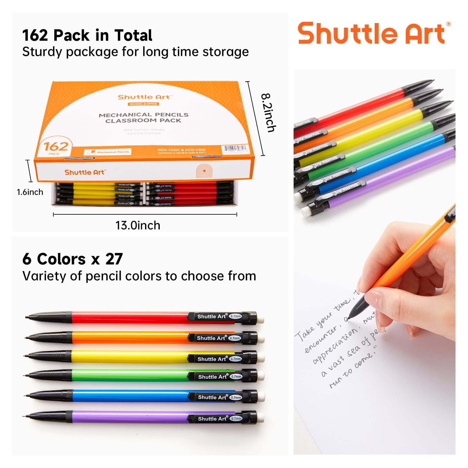 162-Pack Bulk Mechanical Pencils, 0.7mm HB #2 Lead, Assorted Colors, Office