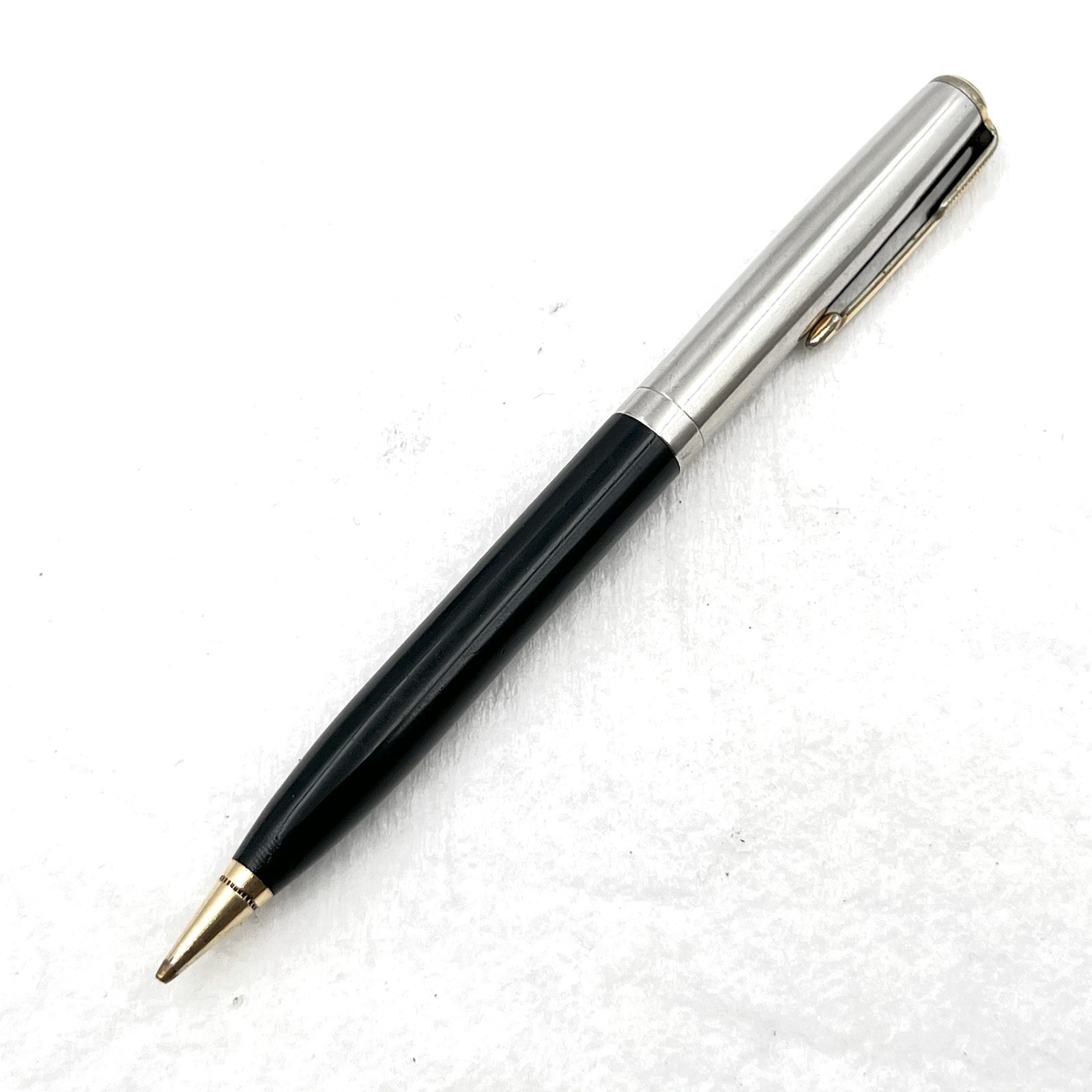 VTG Parker Stainless Steel & Black w/ Gold Trim Twist Mechanical Pencil 5-1/8″