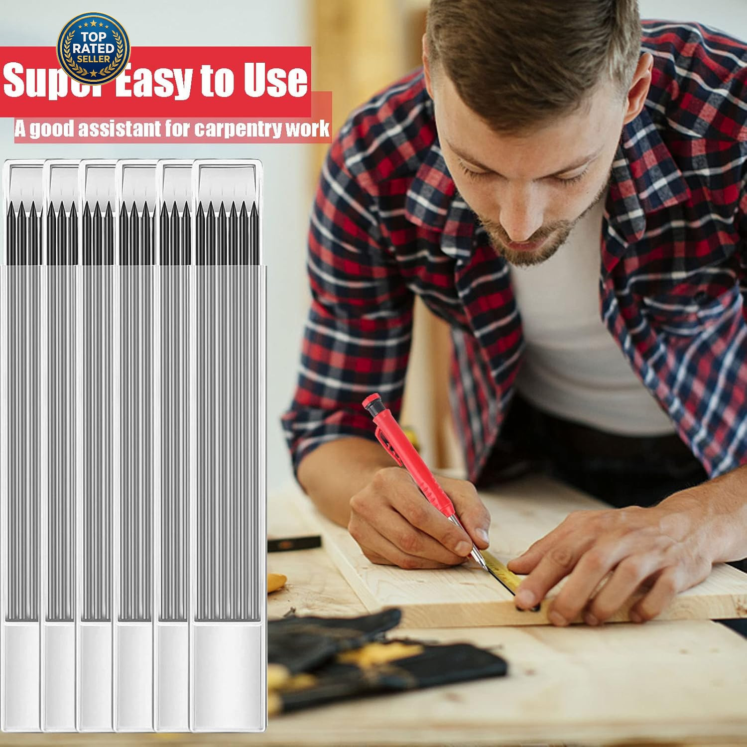 36 Pcs 2.8mm Pencil Lead Refills for Carpenter 1 Count (Pack of 36), Black