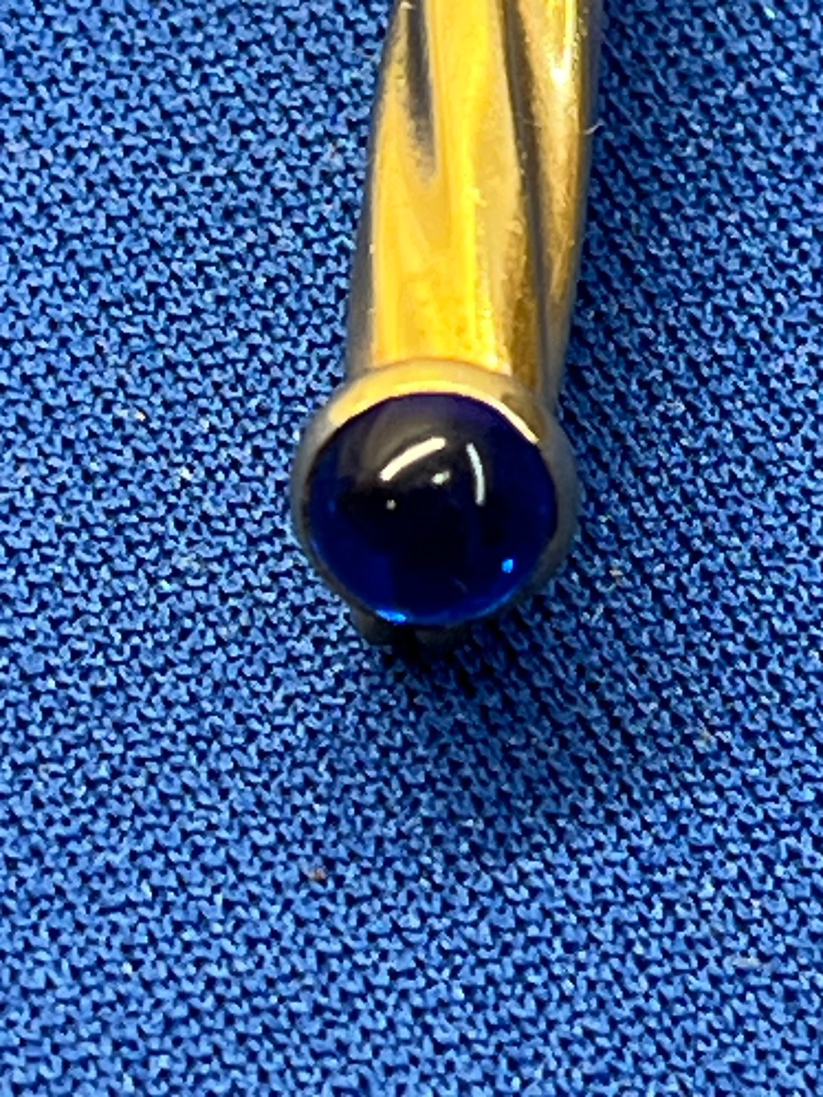 Vintage Gold Tone Mechanical Pencil Blue Cabochon End Cap Pocket Clip Working