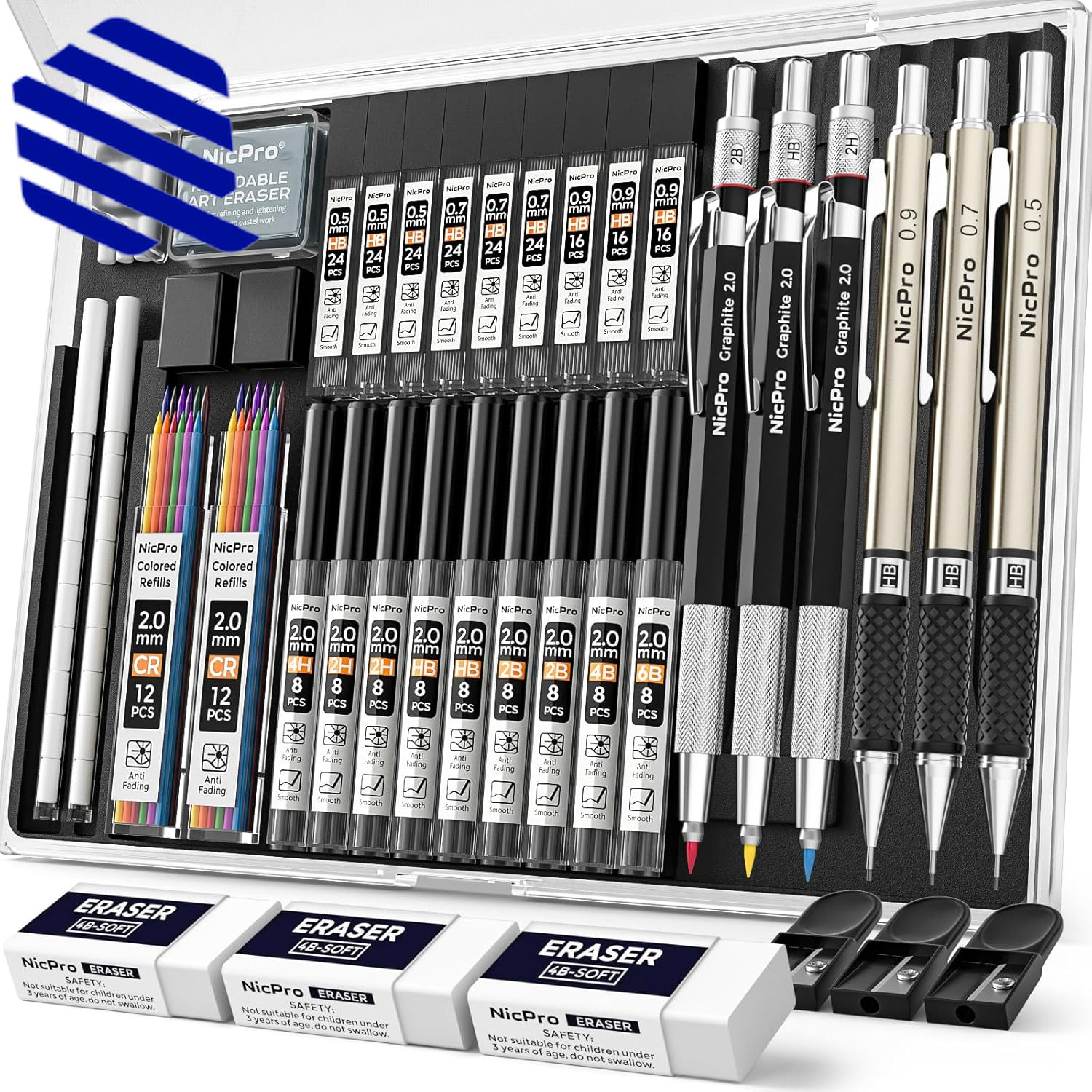 Art Mechanical Pencil Set 3 PCS Metal Drafting Pencil 0.5 mm & 0.7 mm & 0.9 35PC