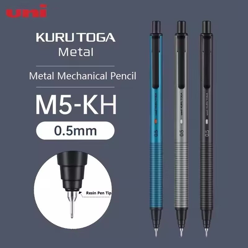 UNI KURU TOGA METAL 0.5mm Mechanical Pencils 3 Color Set Black Blue Gray M5-KH