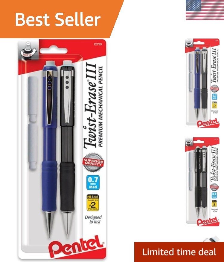 Twist-Erase III Mechanical Pencil, 0.7mm, Assorted Barrel Colors with 2 Erase…