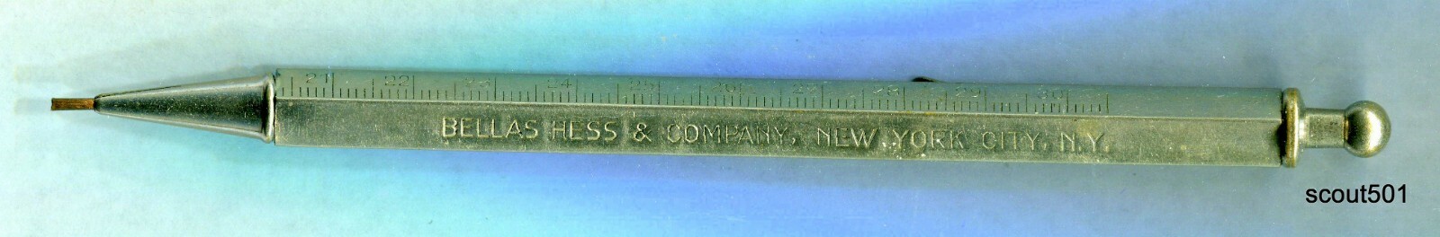 Antique 1920s Mechanical Pencil Bellas-Hess Salesmen 12” Ruler Germany NYC