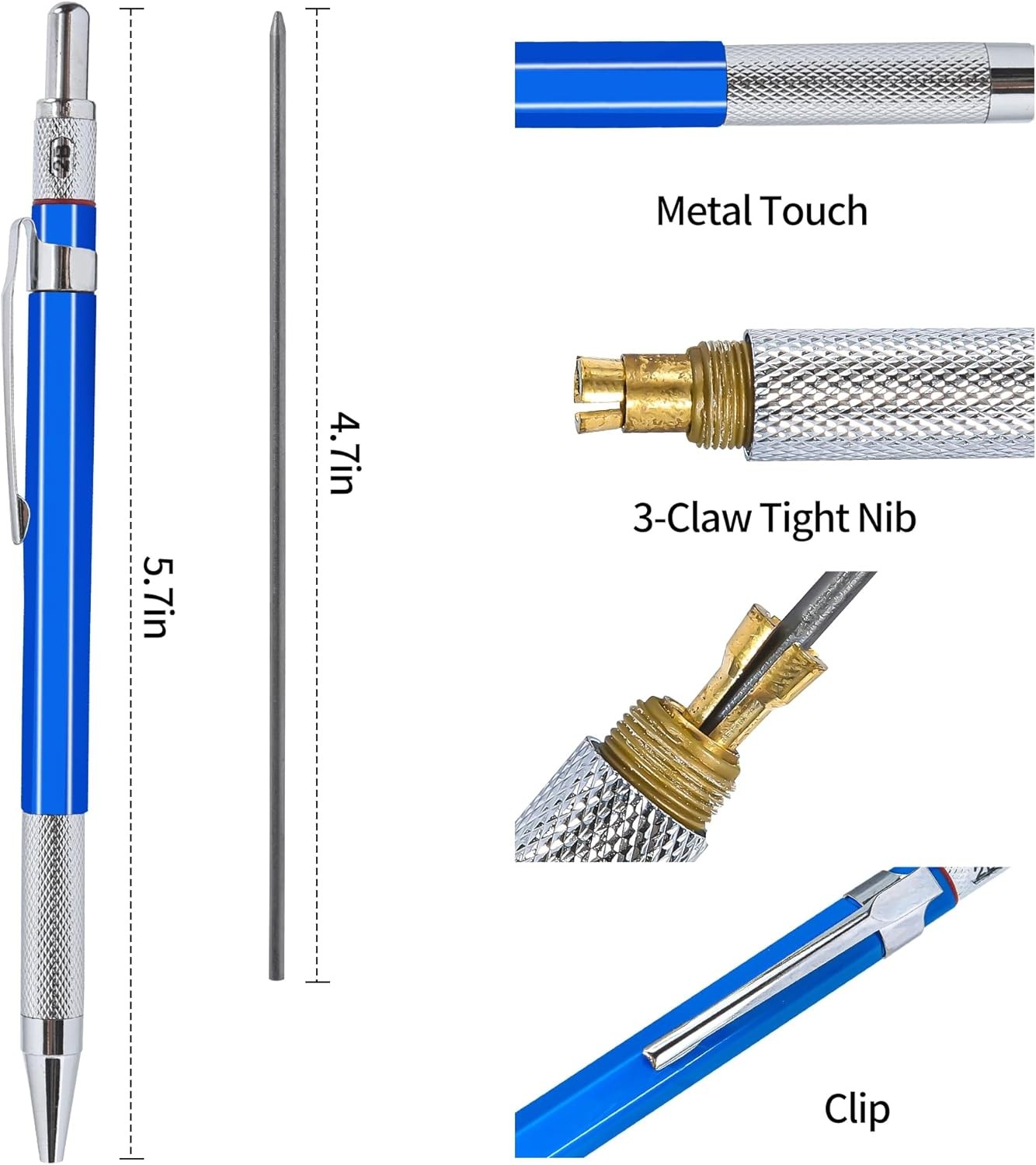 2mm Mechanical Pencil Set, 2 Pieces Artist Carpenter 5 Piece Black, Blue
