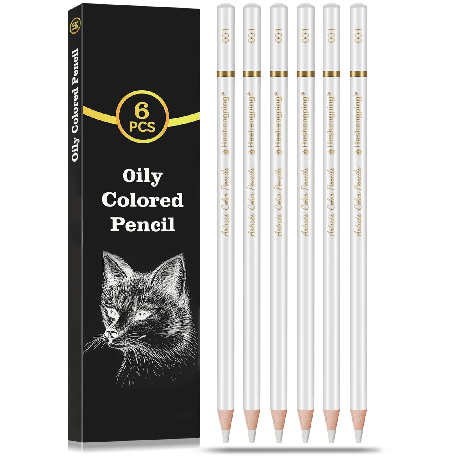White Color Pencils, Professional 6 Pack Draw Pencil for Sketching,