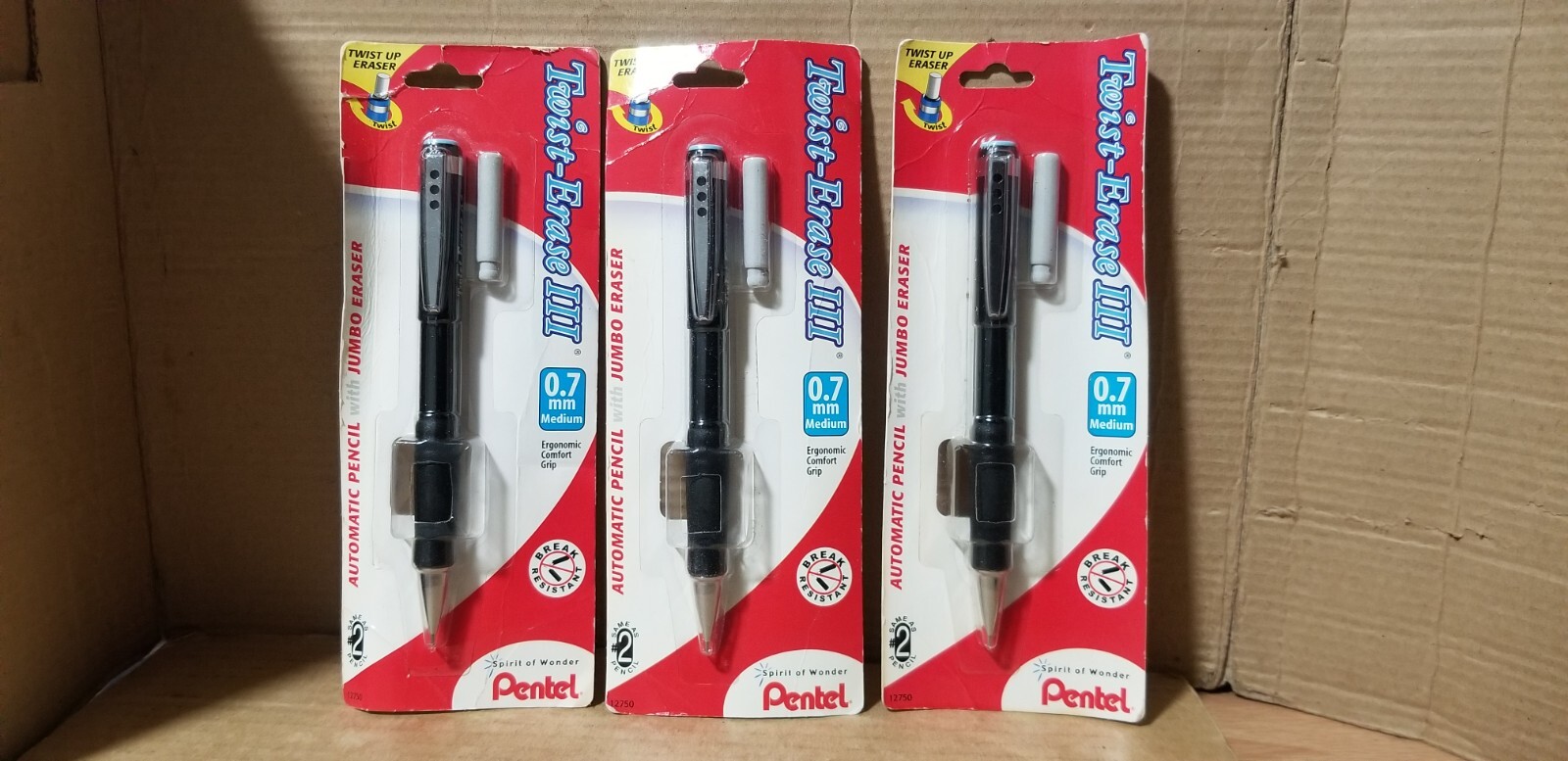 3PK Pentel Twist Erase III Automatic Pencil 0.7mm Black Barrels, NOS