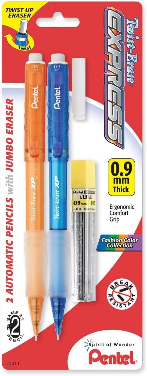 Comfortable Twist-Erase Automatic Pencil – 2 Pack with Assorted Color Barrels