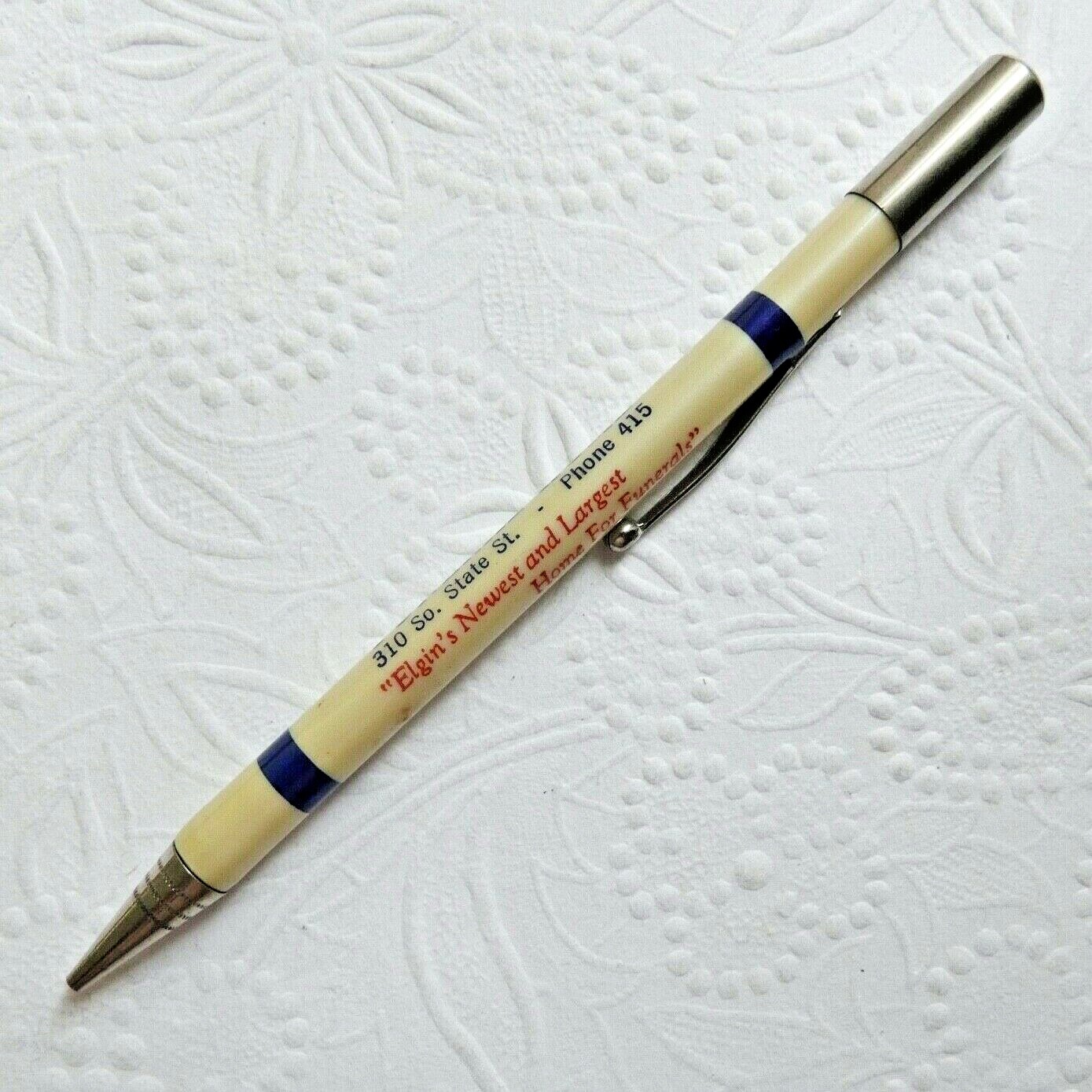 Vintage Vernon Wolff Funeral Home Advertising Mechanical Pencil Elgin, IL.