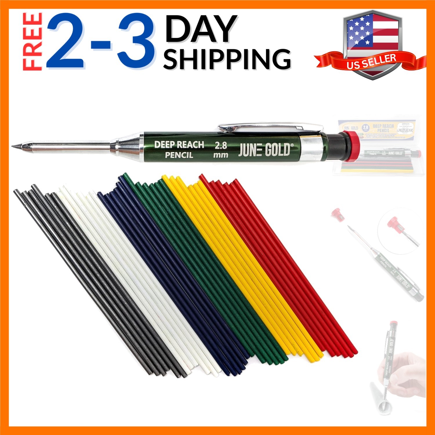2.8 mm Deep Metal Carpenter Pencil, 36 Colored Refills, 6 Colors, 40 mm , 6 …