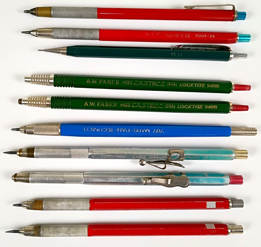 Lot of 10 Vintage Mechanical Drafting Pencils Lietz Staedtler Faber Italy K1574