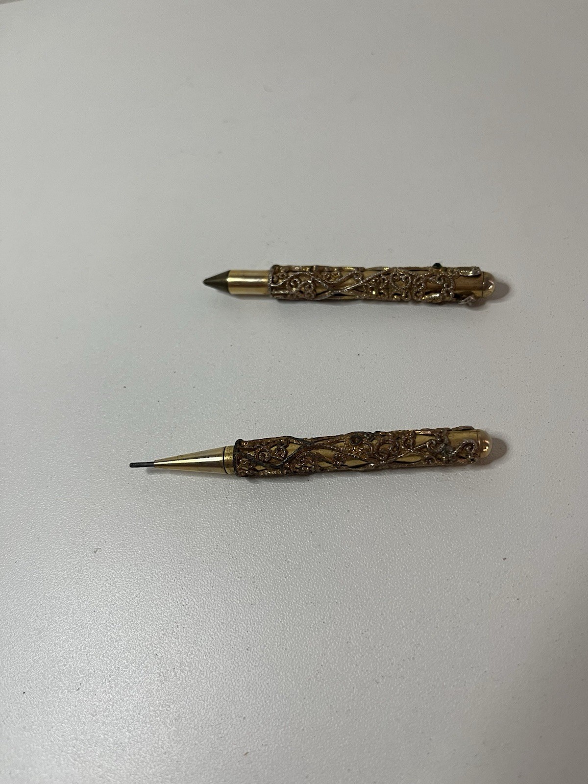 Vintage Brass Mechanical Pencils Set Twist Click 0.9mm Retractable Tip Lot of 2