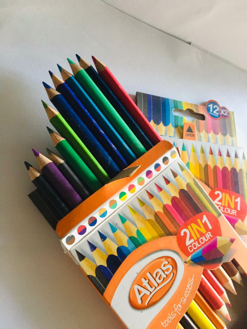 24 Multicolor 12 pencils drawing art kid’s adults 2 in 1 wood pencil Stationary