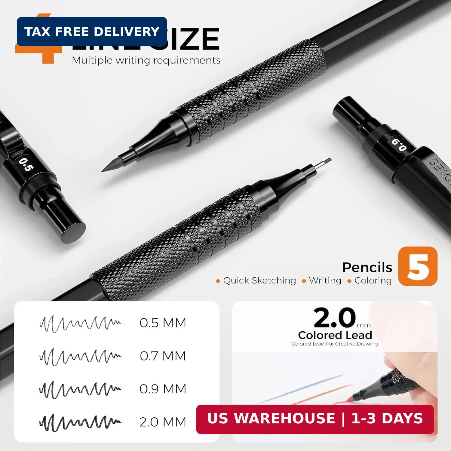 Four Candies Metal Mechanical Pencil Set, 3PCS Art Drafting Pencils 0.5, 0.7, 0.