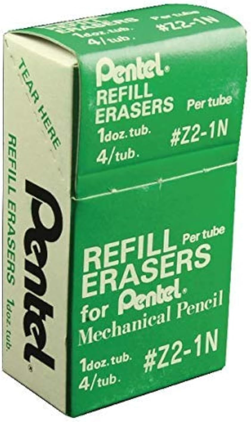 Mechanical Pencil Eraser Refills, Z2-1N, Box of 12 Tubes of 4 Erasers (Total 48