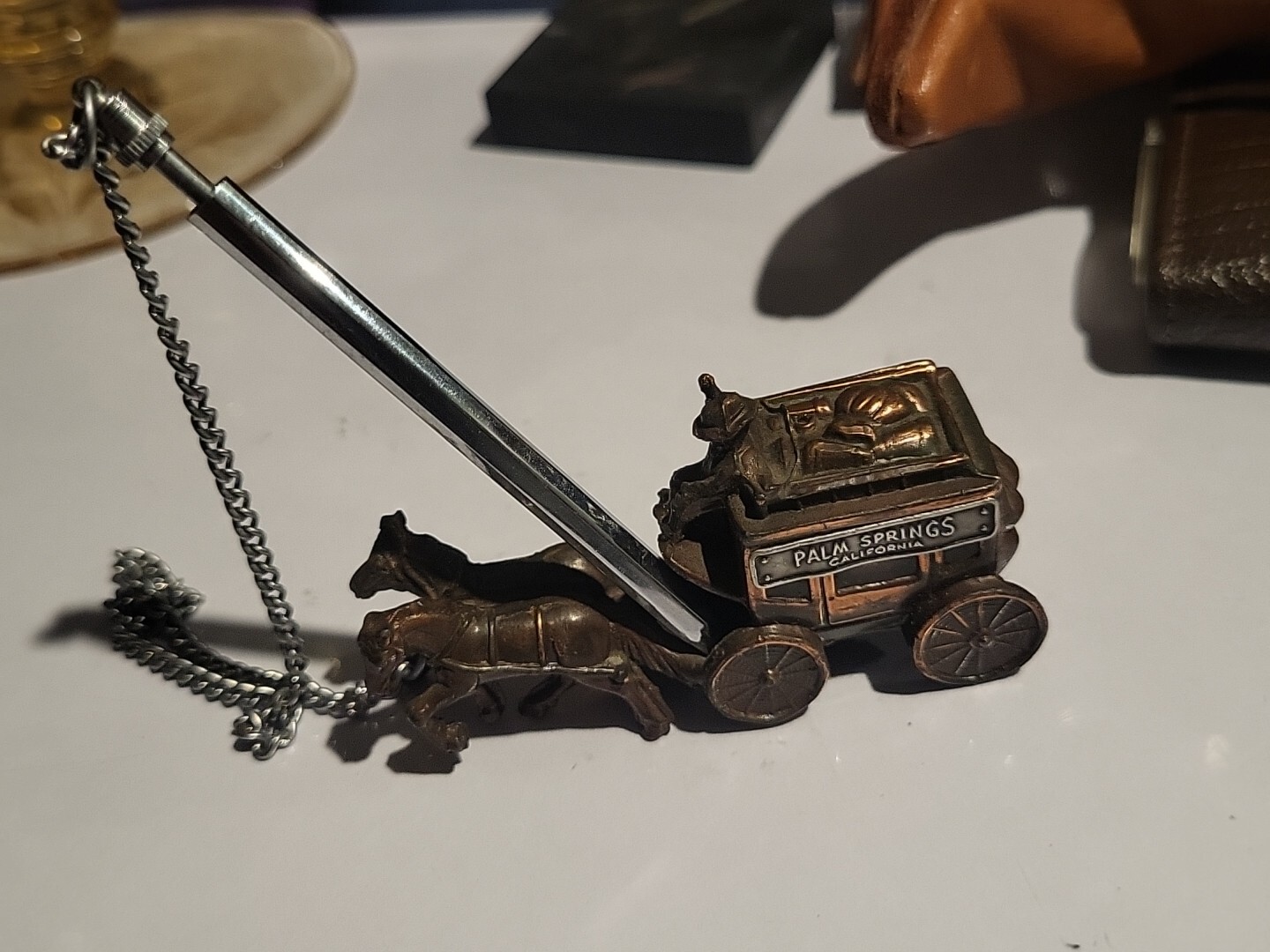 Vintage Japan Twist Mechanical Pencil On Chain Cast Iron Horse Carriage Weight