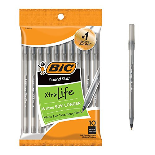Round Stic Xtra Life Medium Point (1.0mm), 10-Count Black Ballpoint Pen
