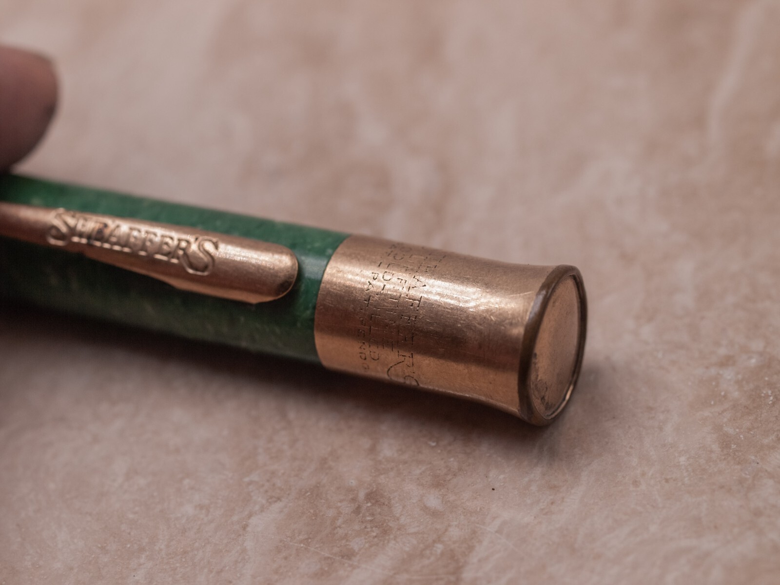 1930s Sheaffer’s Lifetime Oversize Green Mechanical Pencil GF Trim 5.25″ x 0.4″