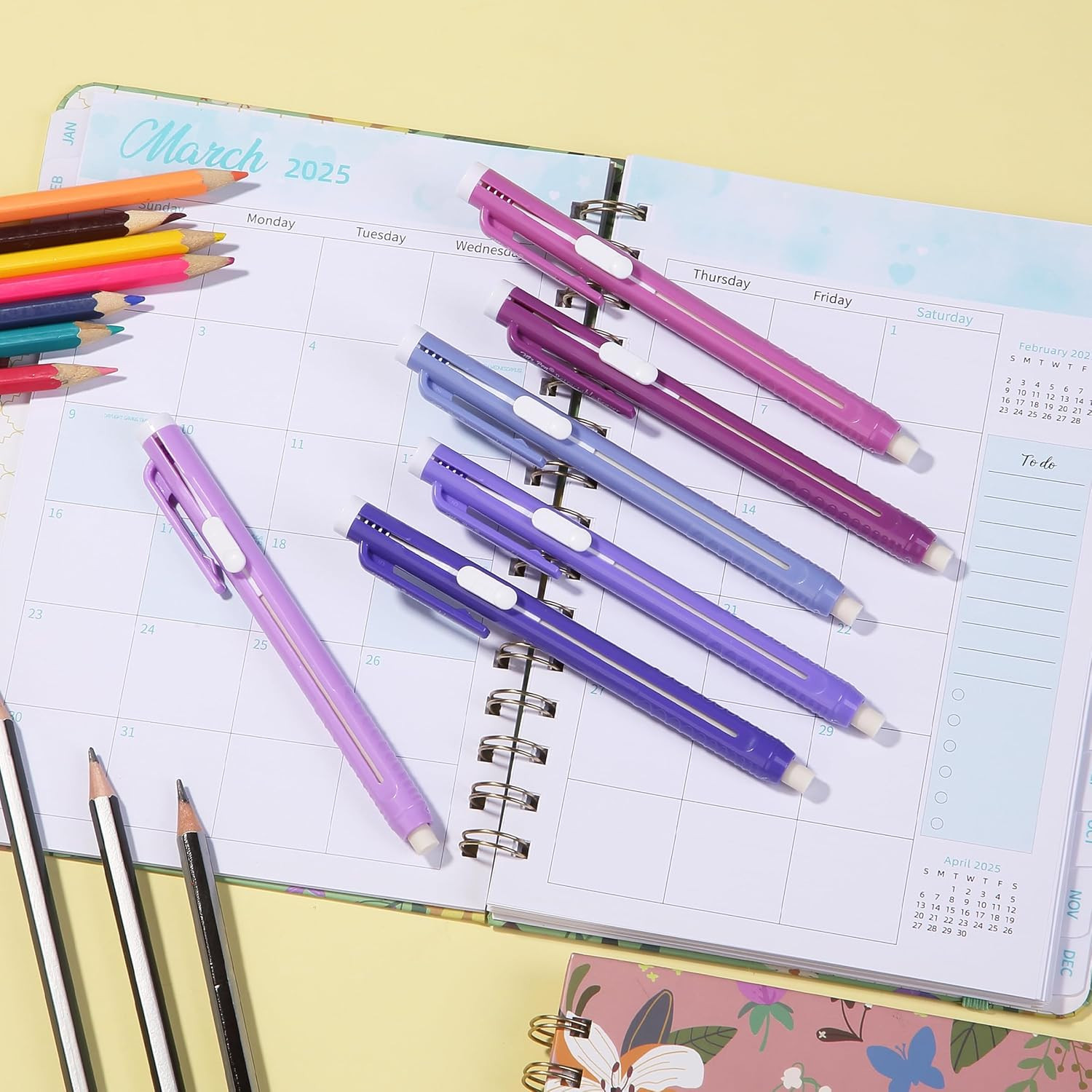 – Retractable Mechanical Eraser Pens, 6 Pack, Twilight Colors | Latex-Free Preci