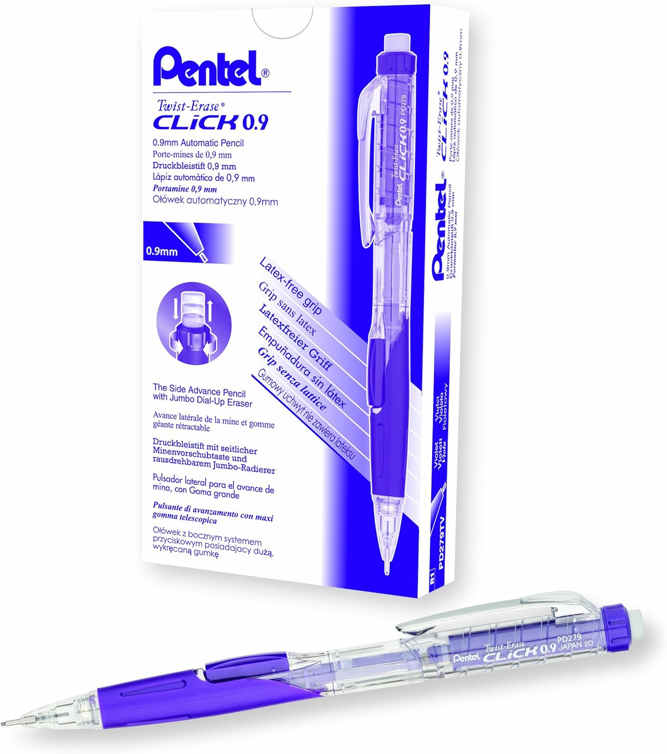 Twist-Erase Click Mechanical Pencil (0.9Mm) Assorted Violet Barrel Colors, Color