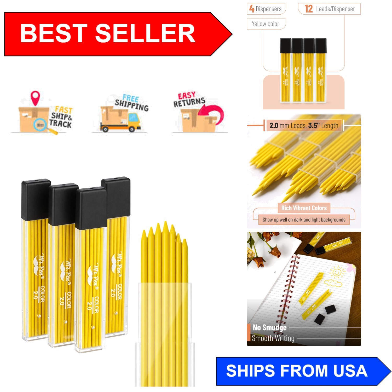2.0 mm High-Visibility Yellow Lead Refills – Perfect for Woodworking & Drafting
