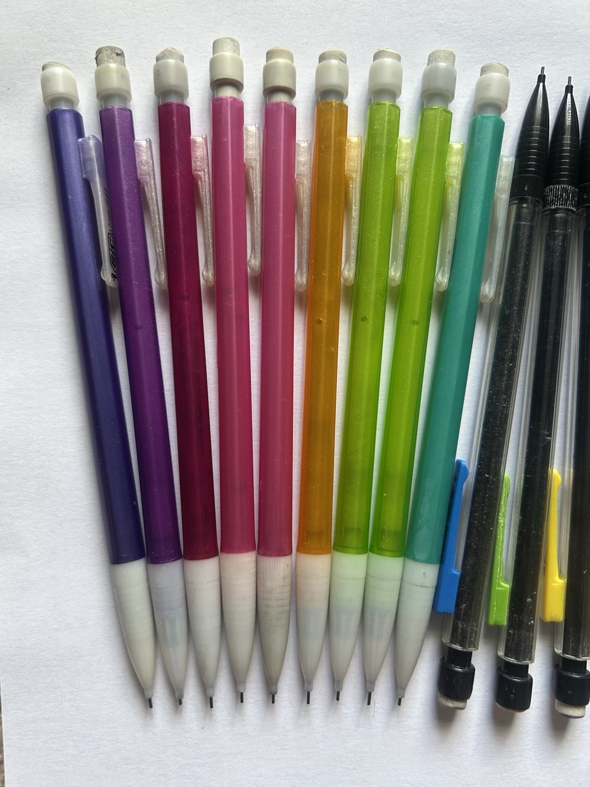 Lot of 22 BIC Mechanical Pencils with 0.7Lead Pre-Loaded – Black/Colorful Barrel