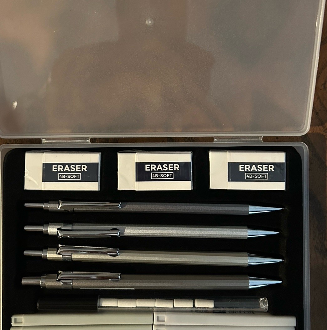 Brand New! 4 Metal Mechanical Pencil Set .7 mm 8 Tubes with Case!