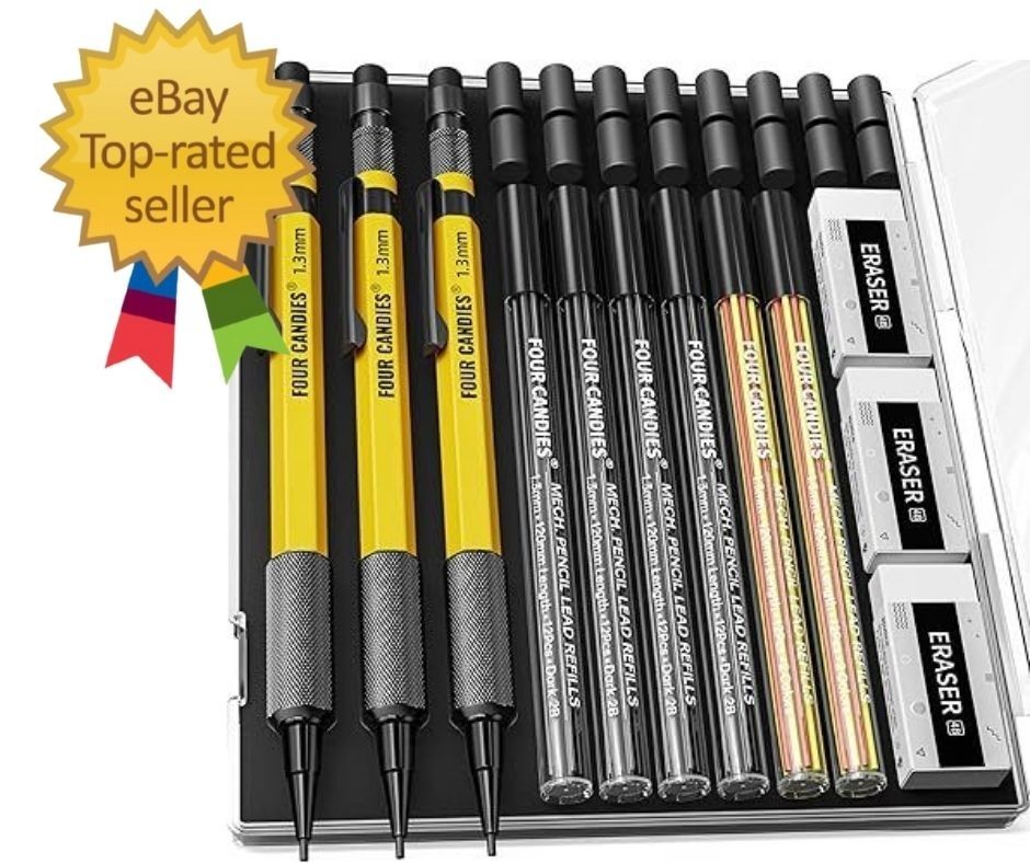 3PCS 1.3Mm Mechanical Pencil Set with Case, Metal Heavy Duty Carpenter Pencils w