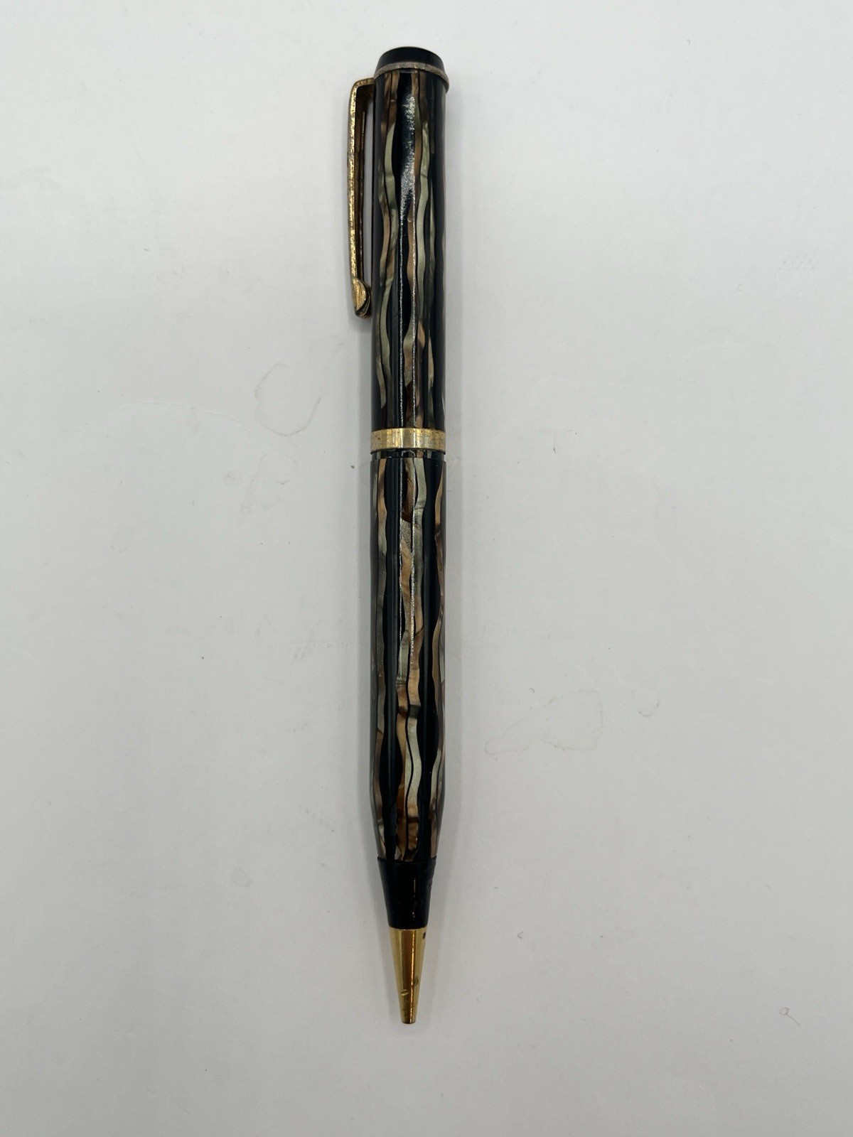 Vtg Arnold Twist Retractable Mechanical Pencil w/ Clip Black/Bown Marble Swirl