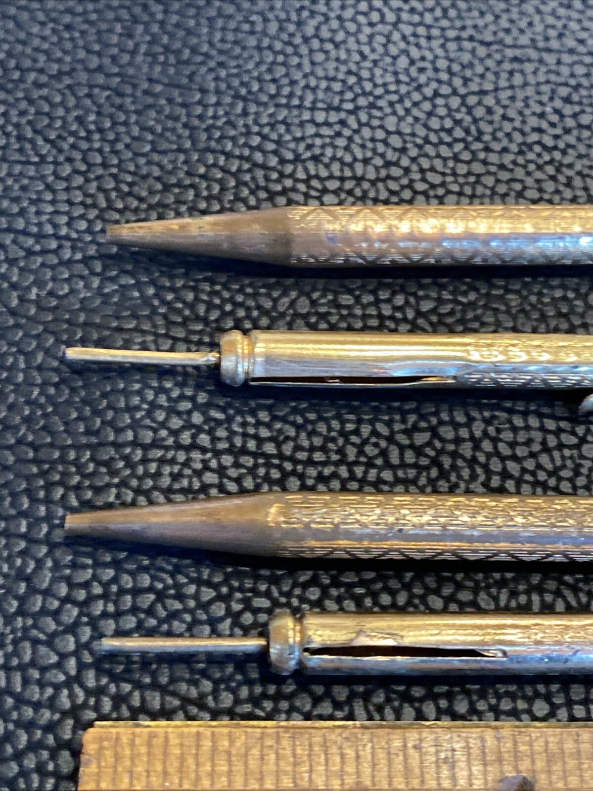 2 Early Telescoping Collapsible Fancy Gold Filled Mechanical Pocket Pencil AS IS