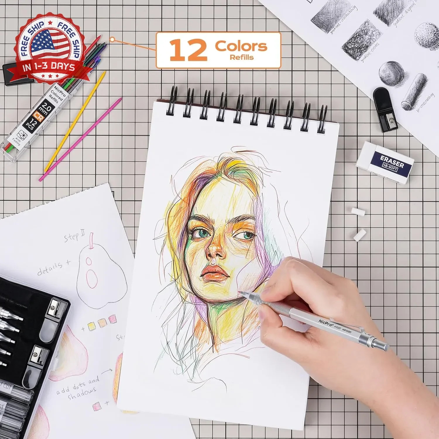 Nicpro 22PCS Metal Mechanical Pencil Set in Case, Art Drafting Pencil 0.5, 0.7,