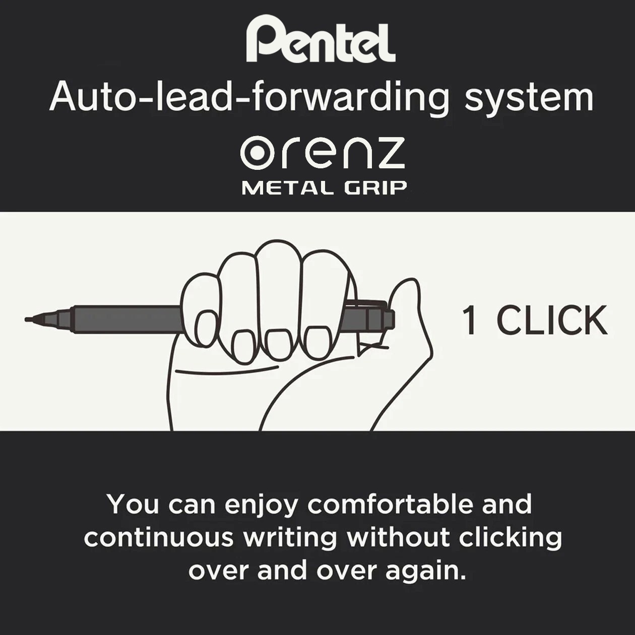 PENTEL ORENZ METAL GRIP 0.2/0.3/0.5mm Drafting Mechanical Pencil Made in Japan