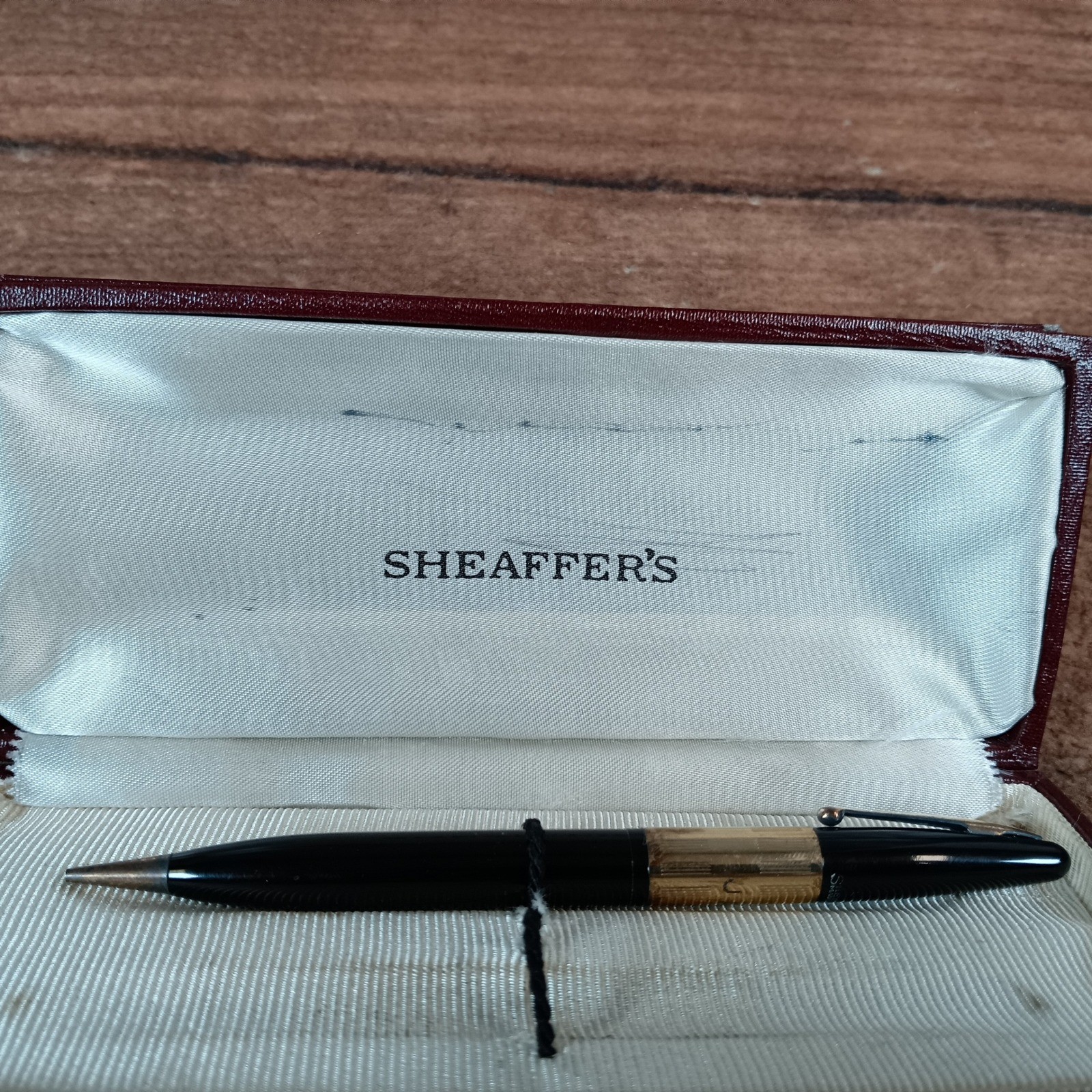 Sheaffer’s Mechanical Pencil Black Good Vintage Gold Band With Box