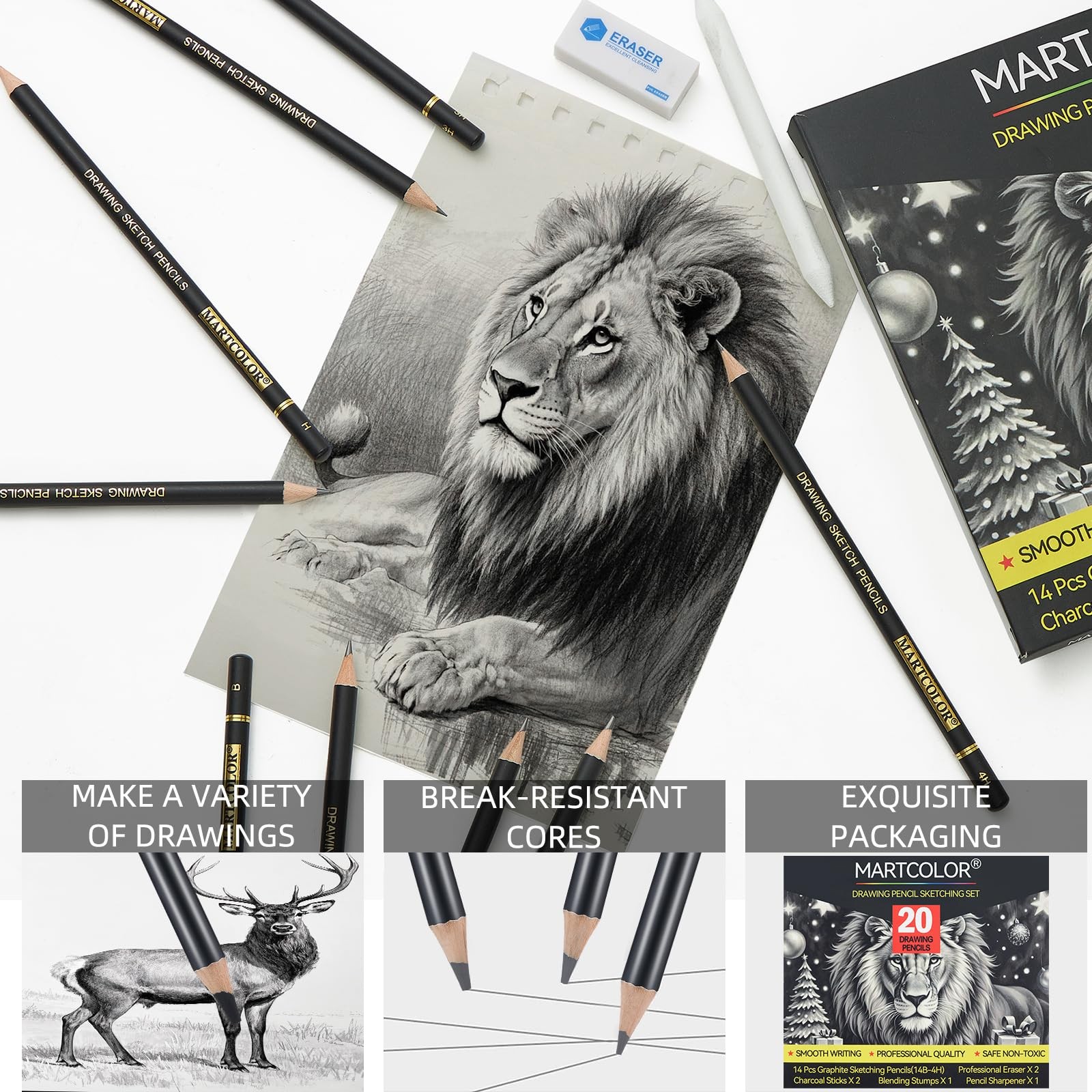 MARTCOLOR Drawing Sketching Pencil Set, 20 1 Count (Pack of 20), Black-20Pack
