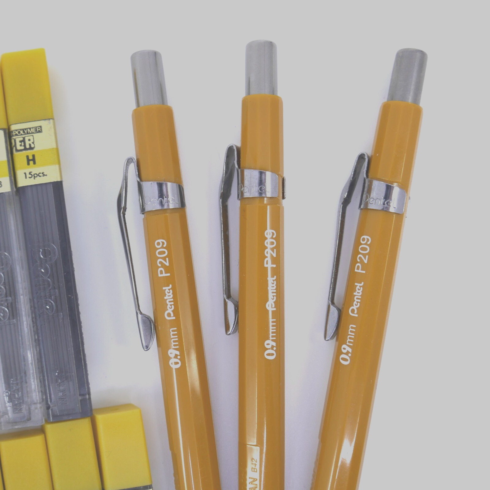 Vintage Pentel P209 – .9mm Mechanical Pencils Lot of 3 w/ Lead Refills + erasers