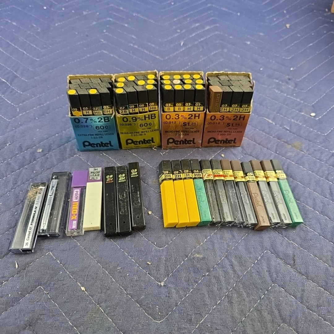 Mixed Lot Of 67 Vtg Mechanical Pencil Leads Pentel .3 .5 .7 .9 Thick Thin