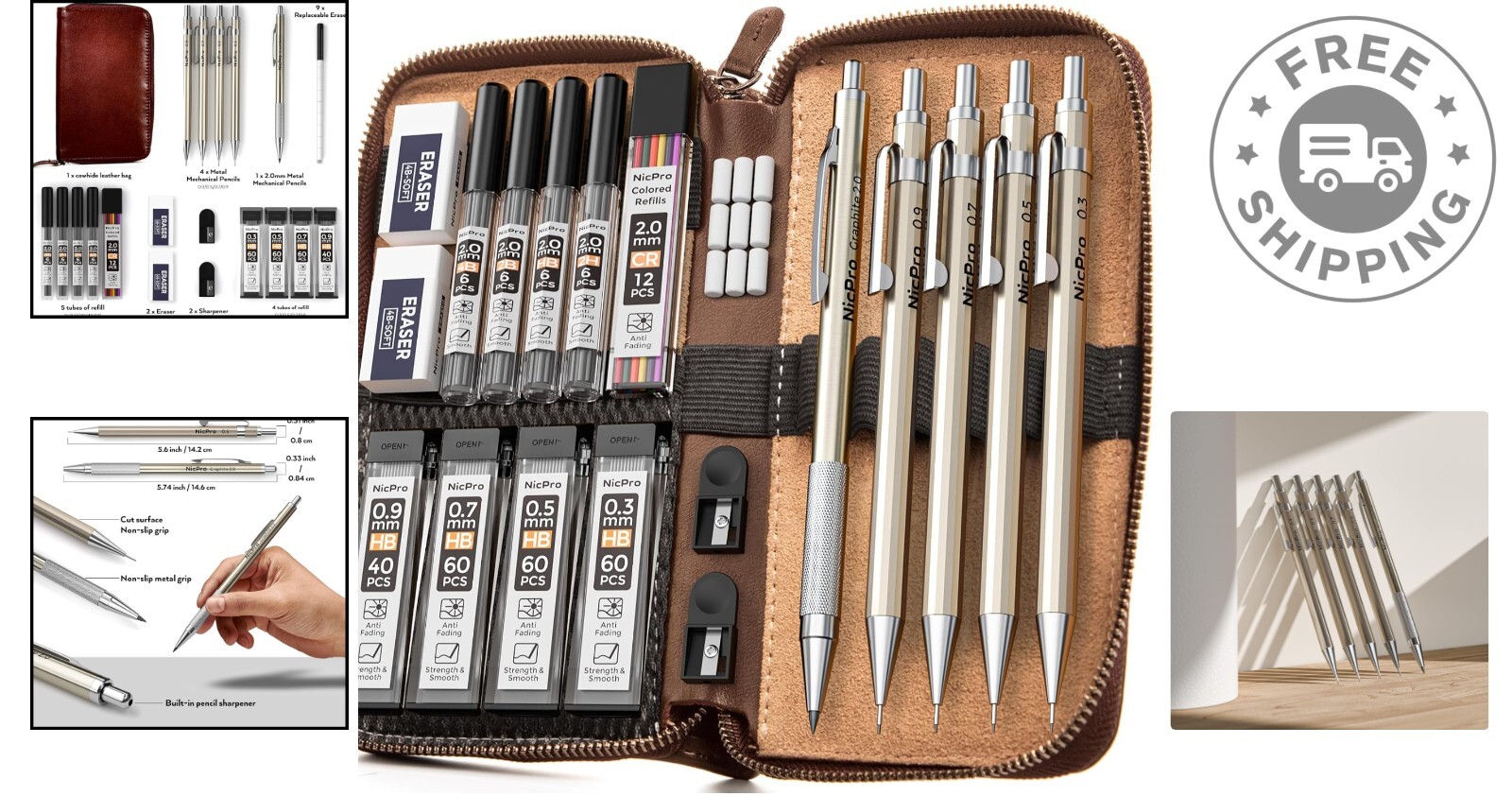 All-Inclusive 20PCS Mechanical Pencils with Leather Storage for Artists